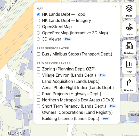 Map options panel
