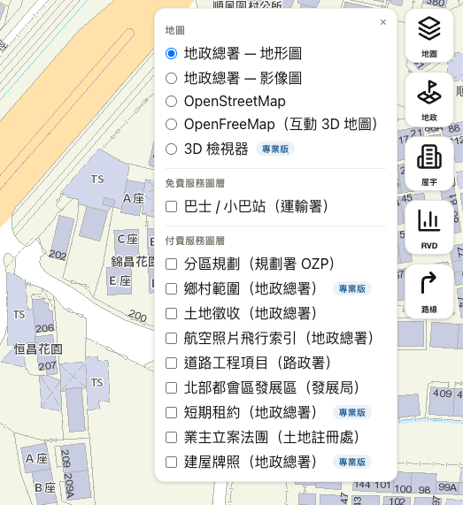 地圖選項面板