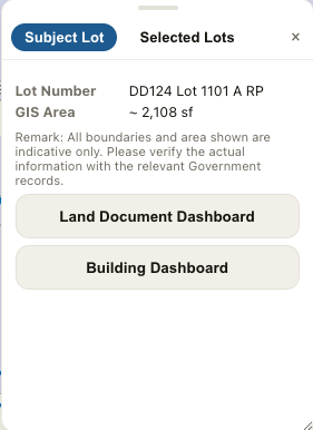 Subject Lot panel with Land Document Dashboard button